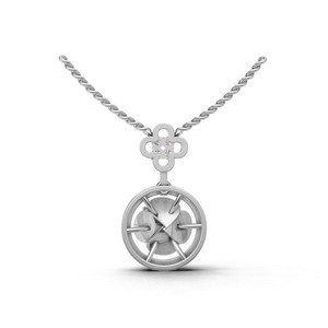 Collier pendentif en or 18 carats avec diamant bleu de laboratoire, pierre ronde Gemme et accent floral - Product Image 3