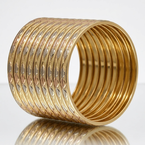 ORO-Z Luxury Gold Three Tone Plated <b>Engraved</b> Geometric <b>Bangle</b> Bracelet for Women Trendy Accessory - Product Image 3