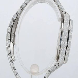Montre de luxe en diamant, bracelet en argent moissanite, cristal saphir, fermoir caché, mouvement à quartz ETA analogique, unisexe, 15 mm, résistante à l'eau - Product Image 6