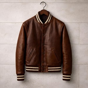 Men's Brown Genuine Leather Double Breasted <b>Jacket</b> Turn-down Collar Slim Fit Windproof Winter Outerwear <b>Smart</b> Casual - Product Image 3