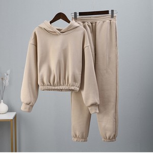Women Sets Loose Casual Fleece WarmSolid Long Sleeve Hooded <b>Harem</b> Pants Ankle Plain Dyed Autumn Winter Sport 2 Piece - Product Image 1
