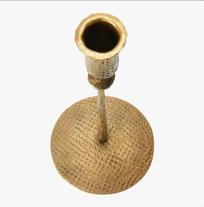 <b>Antique</b> Gold Textured <b>Brass</b> Finish Taper Candle Holder with Slim Stem and Broad Round Base for Vintage Tabletop Decor Accent - Product Image 3