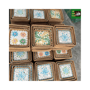 Plateau décoratif en rotin laqué avec incrustations de nacre, plateau de service en rotin, plateau en mosaïque de rotin, décoration de table pour la maison - Product Image 6