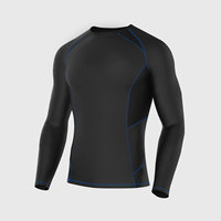 T-shirt de compression noir à manches longues pour homme, col rond, séchage rapide, respirant, écologique, en spandex et polyester, couche de base à manches complètes