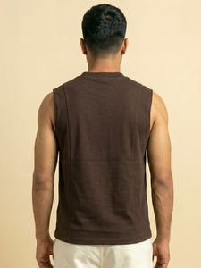 T-shirt sans manches marron pour homme, coupe ajustée, col montant, décontracté, athlétique, basique, doux, extensible, confortable, mode quotidienne, haut moderne - Product Image 3