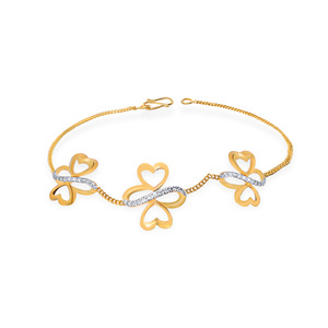 18K Gold Triple Heart Clover <b>Infinity</b> Diamond <b>Bracelet</b> | Elegant Women's Charm <b>Bracelet</b> - Product Image 2