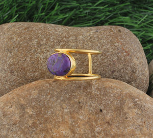 Wholesale 18K <b>Gold</b> Plated Silver <b>Turquoise</b> Gemstone Bezel Set Double Band Open Split Shank Party <b>Ring</b> Jewelry - Product Image 6