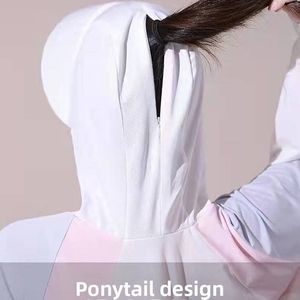 Camisa de Verano para Mujer con Protección Solar, Capucha, Manga Larga, Cuello Redondo, Cierre de Cremallera, Material Spandex/Poliéster - Product Image 2