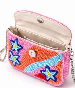 Sac bandoulière artisanal bohème brodé de perles étoile de mer, mini pochette de créateur pour femme, thème océan, chaîne en nylon - Product Image 2