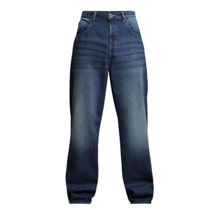 Jeans en denim pour hommes, coupe ample et respirante, style streetwear, jambe droite décontractée, bleu délavé, imprimé uni, vente en gros - Product Image 5