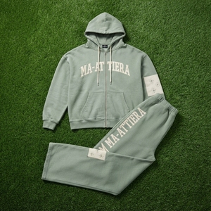 Custom Sage Green <b>Oversized</b> Zip Up Hoodie and Wide Leg <b>Sweatpants</b> Two Piece Tracksuit Set - Product Image 5