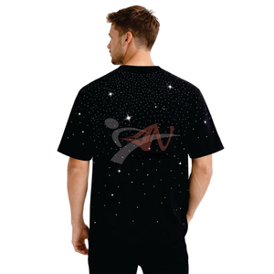 Men’s Black <b>Rhinestone</b> Oversized T-Shirt 100% Cotton Short Sleeve Streetwear Fashion Casual Graphic Tee Summer Trendy <b>Top</b> - Product Image 4