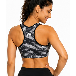 Scoop neck racerback sports bra OEM women's seamless bra Zip front medium support bra Nofyan Ind New Custom Design Sports Bra - Product Image 4