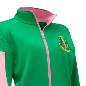 Green and Pink Women Full Zip Track Jacket with Embroidered Crest Long Sleeve <b>Athletic</b> Casual Sports Outerwear Comfortable Wear - Product Image 6
