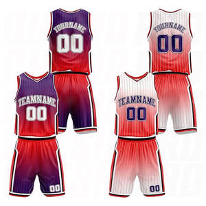 Tenues de basket-ball personnalisées en dégradé violet-rouge, grandes tailles, respirantes, avec nom et numéro d'équipe personnalisés - Product Image 1