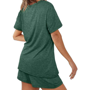 Wholesale Women's Knee Solid Two-Piece Shorts T-shirt <b>Set</b> Casual Comfortable 100% Cotton Skinny Fit Embroidered Eco-Friendly - Product Image 5