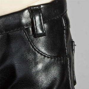 <b>Men's</b> Black PU Leather Pants High Waist Moto Biker Style With Rivets Zipper Closure Slim Fit Autumn Wear - Product Image 3