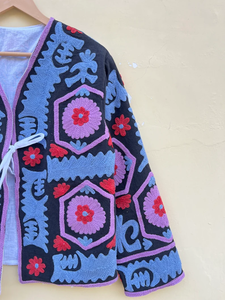 Veste kimono en velours faite à la main avec broderie de motifs oculaires |   Couette matelassée écologique respirante 100% coton séchage rapide automne/hiver - Product Image 3