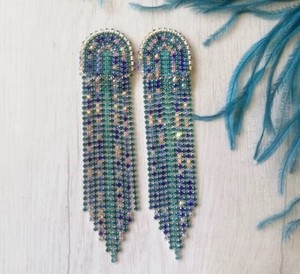 Boucles d'oreilles clous Ziyan en forme d'étoile, style classique, avec perles et strass en cristal imitation perle bleue, 75 mm, pour mariage - Product Image 2
