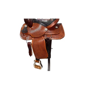 อานม้าหนังแท้สีน้ำตาล ASHMIRA EQUESTRIAN รุ่น Basket Wave ตกแต่งลายด้วยมือ สำหรับขี่แบบ Western Barrel Roping พร้อมเบาะนั่งนุ่มสีดำ เหมาะสำหรับขี่ม้าแบบ Trail Pleasure - Product Image 3