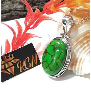 Collar con Colgante Ovalado de Turquesa Verde Natural con Engaste de Bisel, Plata de Ley 925 Sólida, Joyería Hecha a Mano, Certificado KGN - Product Image 3