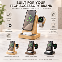 Station de charge magnétique 3-en-1 en bambou pour iPhone, Apple Watch et AirPods - Organisateur de bureau moderne et écologique avec câble dissimulé pour chevet