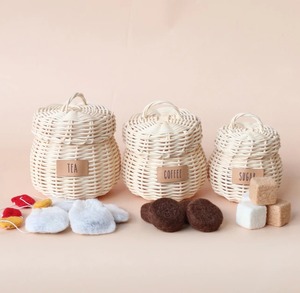 Rattan cookie jar pretend play food container <b>set</b> cute miniature jars biscuit storage pot basket - Product Image 4