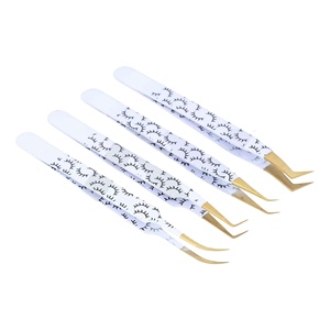 Pince à épiler professionnelle en acier inoxydable et fibre, lot de 4, pour extensions de cils, avec grip diamant, couleur WL - Product Image 1
