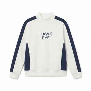 <b>Women's</b> <b>White</b> Color Block Mock Neck <b>Sweatshirt</b> Navy Stripe Letter Print Casual Cotton Blend Pullover Regular Fit - Product Image 6