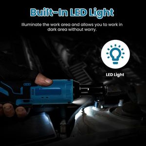 3/8 Cordless Electric Right Angle <b>Ratchet</b> Wrench Set 2pcs 1200mAh Batteries Charger 7 <b>Sockets</b> 400RPM - Product Image 4