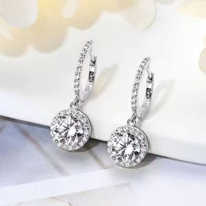 Luxury Round Halo <b>Stud</b> <b>Earrings</b> <b>Silver</b> Plated Bezel Setting Moissanite for Women Party Wedding Jewelry - Product Image 2