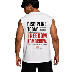 T-shirt graphique sans manches pour homme, col rond, emmanchures larges, imprimé au dos, coupe décontractée, style streetwear, vente en gros, personnalisable, tee-shirt muscle - Product Image 2
