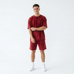Summer Breathable High Quality <b>Men's</b> Two-Piece Casual Set Short Sleeve T-<b>Shirt</b> and Shorts Polyester/Cotton - Product Image 1