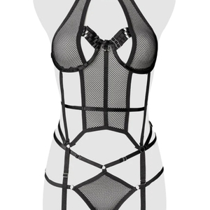 Culotte gainante noire en résille pour femme, lingerie sexy transparente à découpes et à lanières, maintien léger - Product Image 5