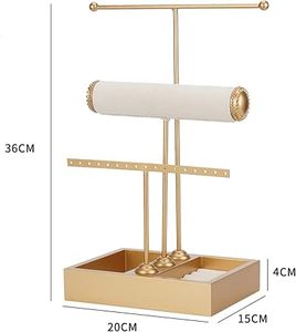 Organizador de Joyas con Soporte de Madera, Expositor Multicapa para Pendientes y Collares con Ganchos, Bandeja de Almacenamiento para Anillos y Relojes - Product Image 5