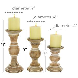 Juego de Portavelas de Madera Blanqueada, Trío de Candelabros de Madera Torneados a Mano - Product Image 2
