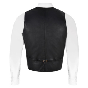 Chaleco de Cuero Napa Negro Personalizado para Hombre, Chaleco Formal Clásico con Cuello en V, Chaleco de Cuero Genuino, Fabricante de Marca Privada - Product Image 3