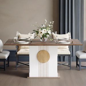 Set Tavolo da Pranzo Rettangolare Moderno per 6 Persone, Arredamento Cucina in Legno con Base Robusta, Mobili Moderni Eleganti - Product Image 4