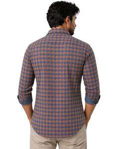 Customized Lavender Olive Houndstooth Check Casual Shirt For Men Slim Fit Long Sleeve <b>Button</b> Down Cotton Stylish Premium Wear - Product Image 3