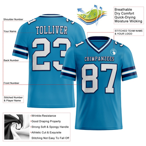 Jersey de Fútbol Americano Personalizado, Diseño a Medida, Material de Poliéster, Color Azul Pantera, Blanco y Marino - Product Image 2