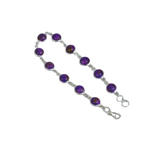 ผู้หญิงแฟชั่นสีม่วงทองแดงสร้อยข้อมือ Turquoise 925 เงินสเตอร์ลิงรอบรูปร่างอัญมณีเครื่องประดับสร้อยข้อมือปรับ - Product Image 1