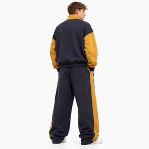 <b>Top</b> Quality Color Block Half <b>Zip</b> Mock Neck Sweatshirt Custom Embroidery Oversized Hoodies Sweatpants Heavy Cotton Drop Shoulder - Product Image 3