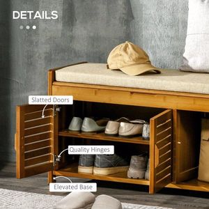 Brown Shoe Bench with Storage Cabinets Practical Shoe Rack with Hidden Storage Space - Product Image 5