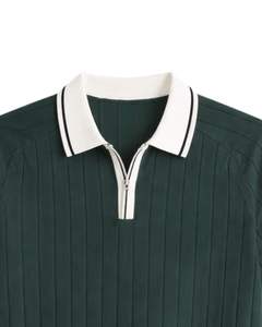 Polo de Manga Corta para Hombre, Color Verde Oscuro, con Cierre de Cremallera, Tejido de Punto, Cuello en Contraste, Fabricante Personalizado, Ropa Casual - Product Image 4