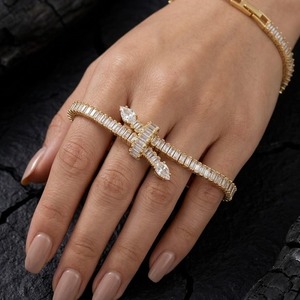 Gold Plated 925 Silver Moissanite Cross Chain Link <b>Bracelet</b> for Women 18cm GIA Certified Anniversary Jewelry - Product Image 3