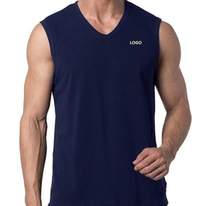 Débardeur sans manches col en V personnalisé avec logo, en coton, pour le fitness et l'entraînement sportif - Product Image 1