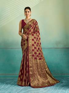 Indian Silk <b>Saree</b> With Zari Work And Peacock And Elephant Design - Product Image 2
