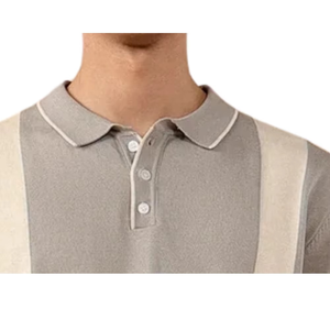 เสื้อถักแขนสั้นสีเทาเบจสำหรับผู้ชาย ผ้าฝ้าย 100% สไตล์ลำลอง - Product Image 5