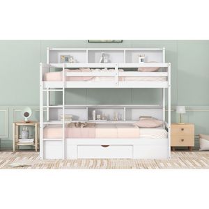 Letto a Castello Singolo Bianco con Scaffali Integrati e Cassetto Portaoggetti, con Funzionalità di Stoccaggio per i Bambini sul Letto Superiore e Inferiore - Product Image 5