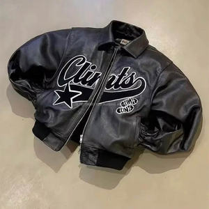 Veste de motard en cuir streetwear personnalisée, style hip-hop, manches en cuir véritable, veste bomber varsity pour homme - Product Image 2